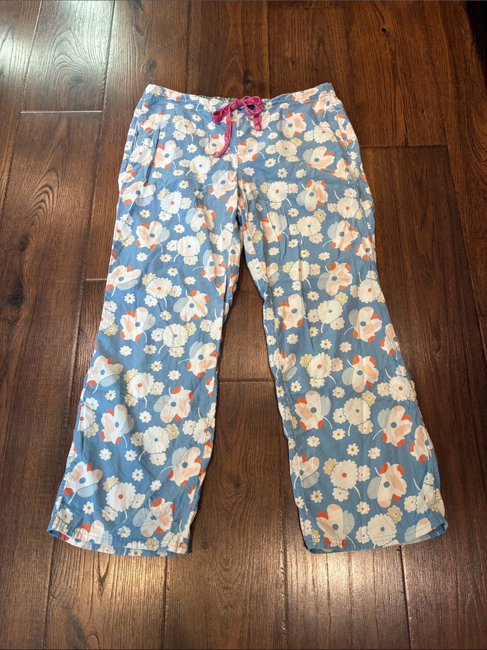 Boden Blue Floral Lounge Pajama Pants with Pink Drawstring